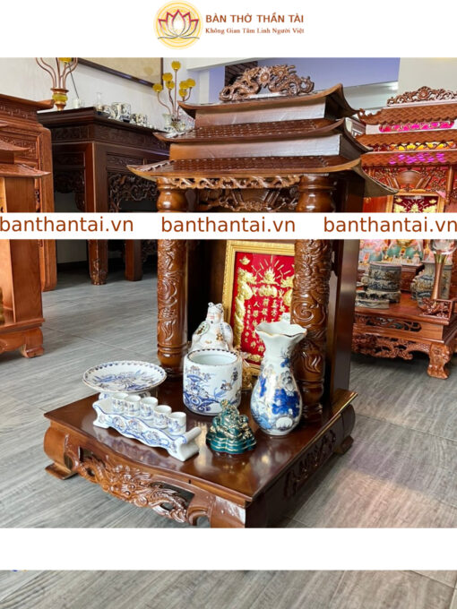 Bàn thờ Thần Tài Thổ Địa Gỗ Sồi ba mái - BTT0205