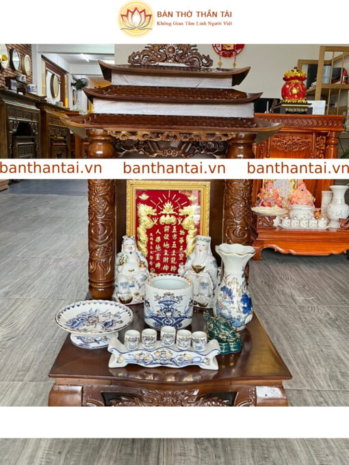 Bàn thờ Thần Tài Thổ Địa Gỗ Sồi ba mái - BTT0205 - Hình ảnh 3