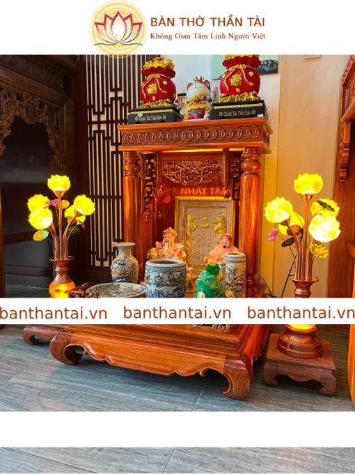 Bàn Thờ Thần Tài gỗ Hương mẫu Trụ đồng tiền - BTT0215